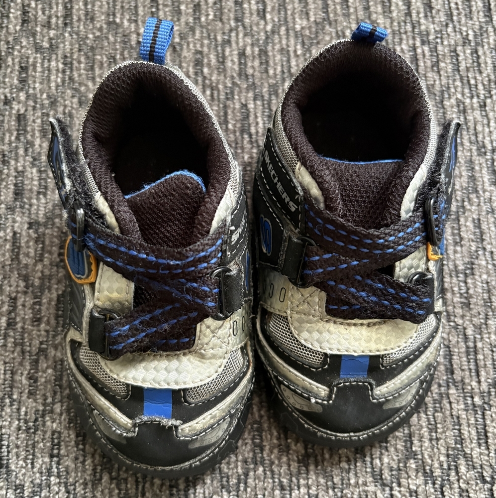 Skechers SKX Super Z Black/Silver/Blue Velcro Fastened Sneaks Toddler Boy Size3